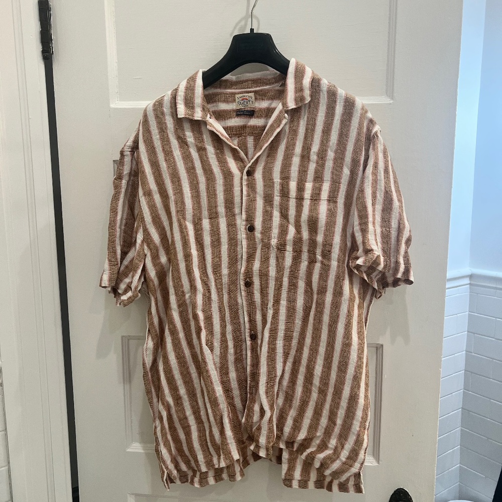 Faherty Men's XL Striped Linen Buttondown